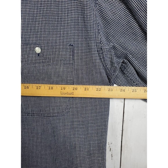Eddie Bauer Button Down Long Sleeve Mens Sz L Navy Blue 100% Cotton Check Shirt - Picture 7 of 10